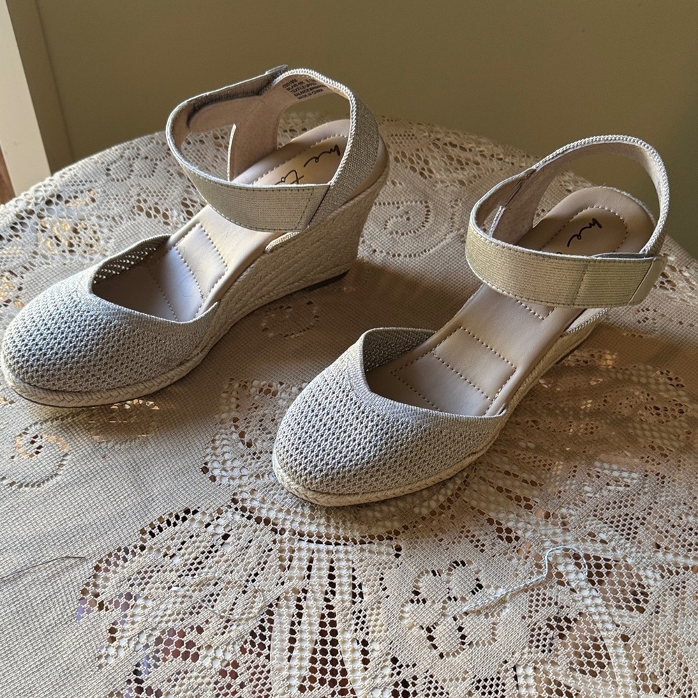Me Too Light Gold Shimmer Wedge Sandals